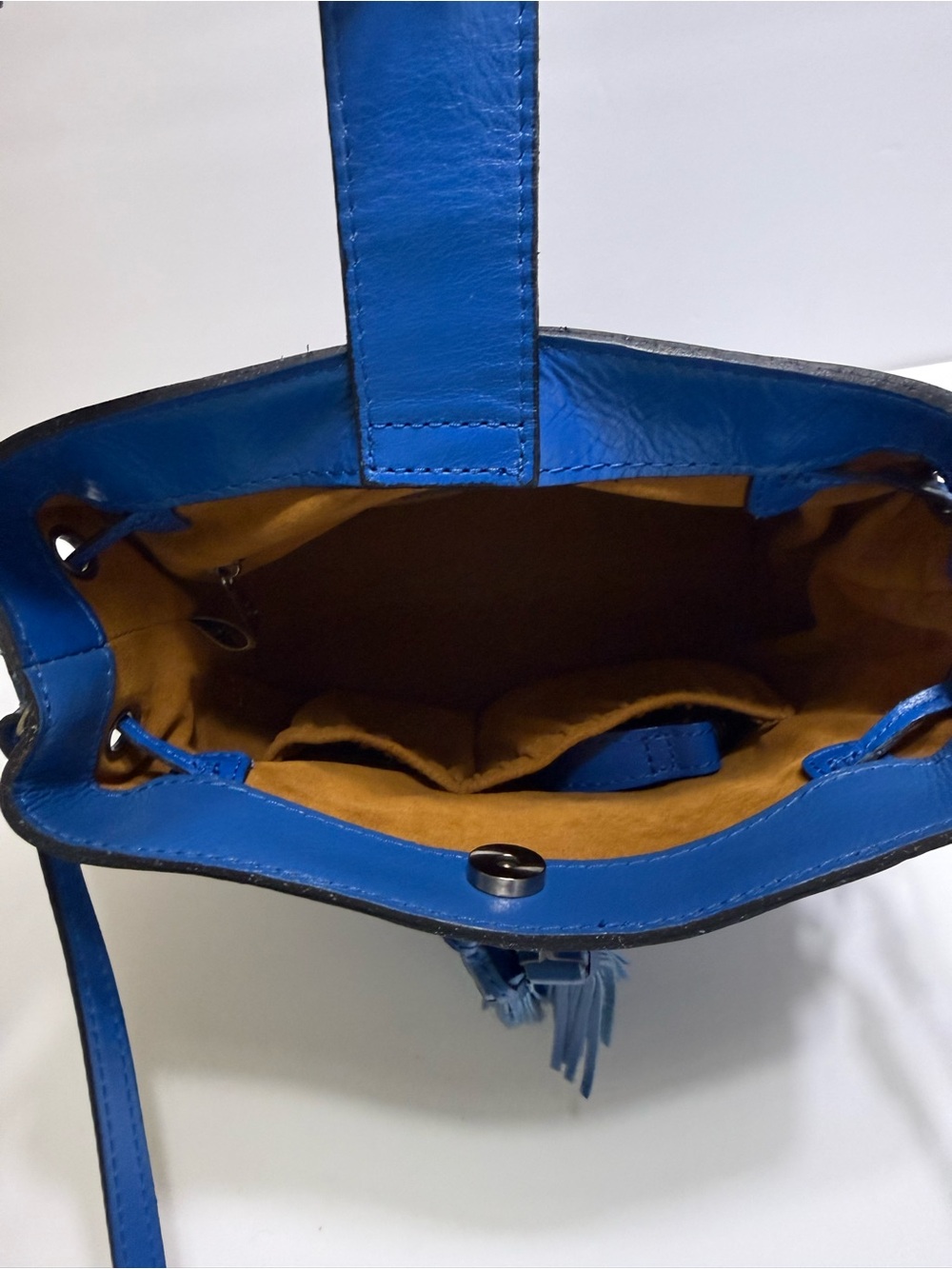 Patricia Nash Royal Blue Leather Tassel Bucket Crossbody Bag - Picture 5 of 10